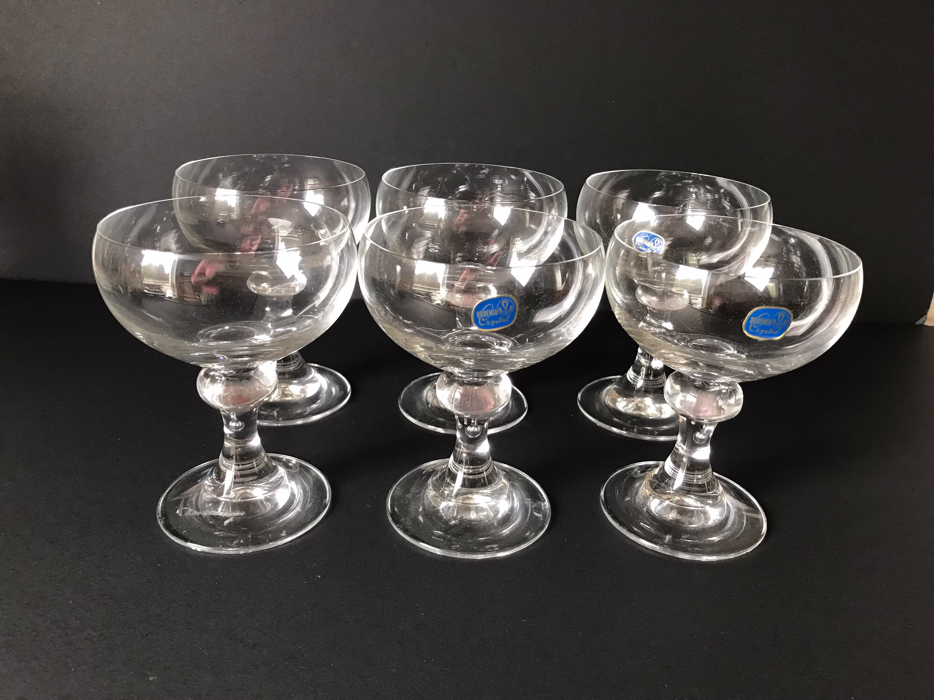 Bohemia Crystal Baluster Stem Clear Bowl Champagne Coupes , Glasses - Set Of 6