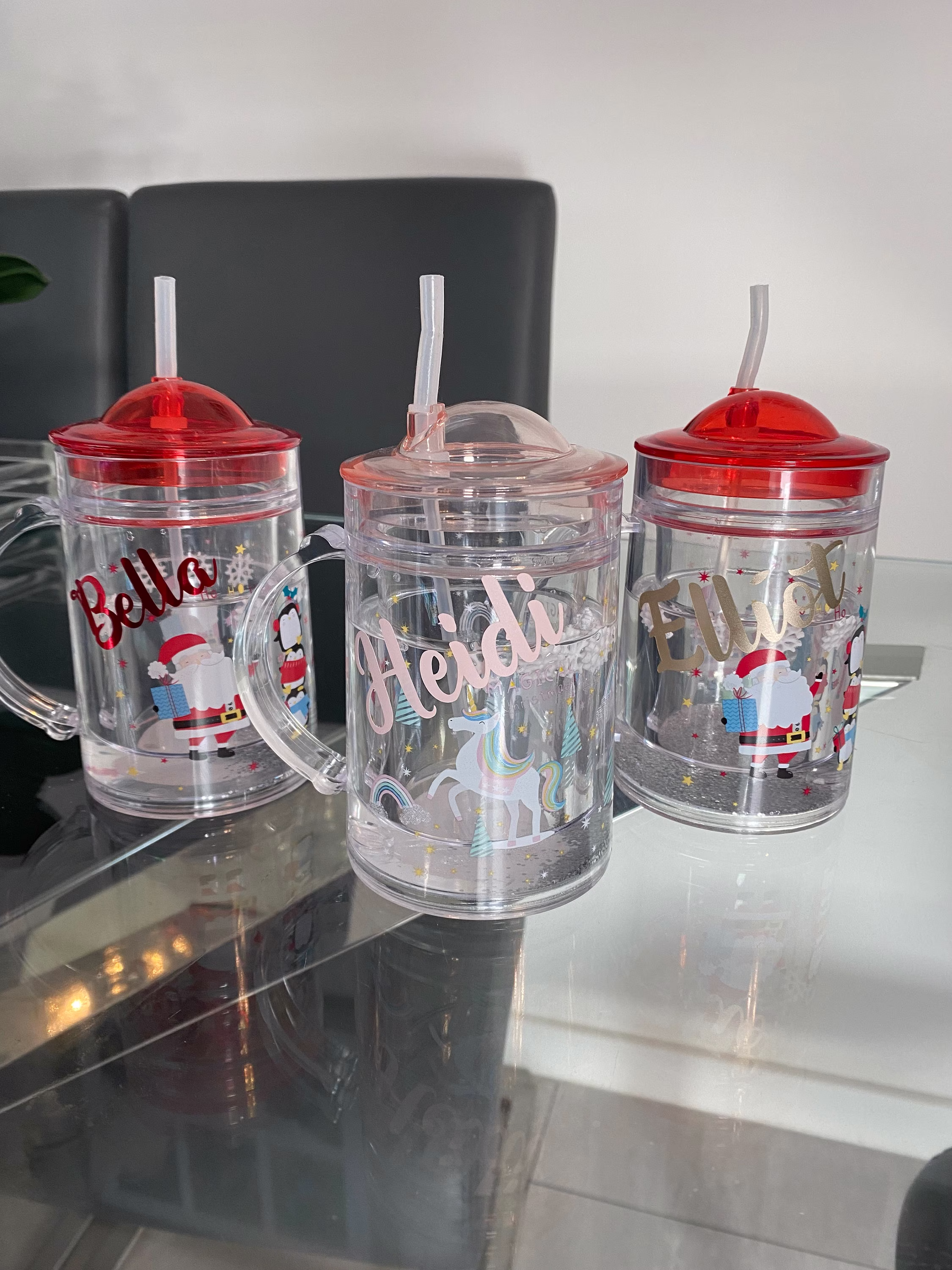 Personalised Christmas Cup, Kids Santa Unicorn Beaker With Straw, Tumbler For Kids, Christmas Eve Box