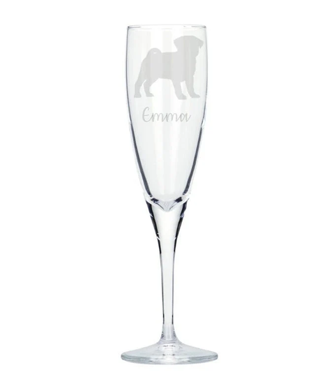 Personalised Pug Engraved Champagne Glass, Gifts, Dog Owner Gifts For Her, Christmas, Owner