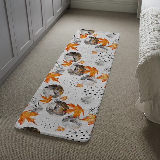 Knudson Maple Leaves and Marbled Circles Designer Shaggy White/Grey/Orange Rug
