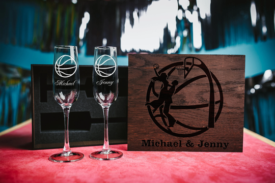 Basketball Wedding, Glass Champagne Toasting Glasses, Wedding Flutes, Flutes