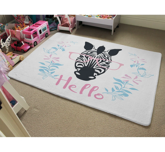 Orear Hello Zebra Designer Shaggy Blue/Pink/Black Rug