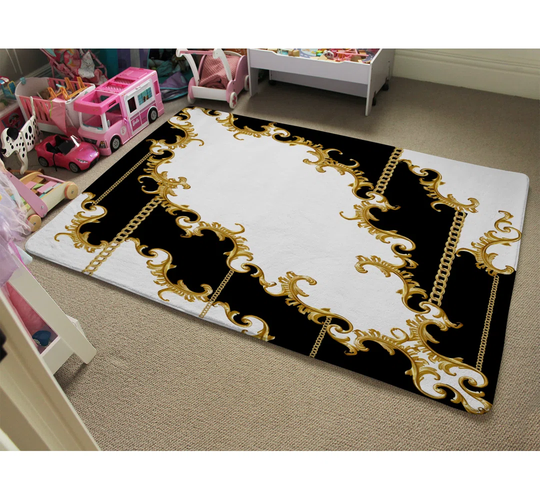Paradiso Baroque Designer Shaggy Black/Yellow/White Rug
