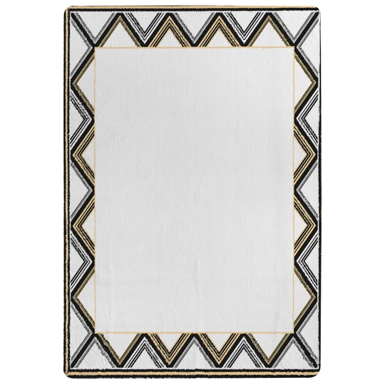 Peart Art Deco Patterned Border Designer Shaggy White/Grey Rug