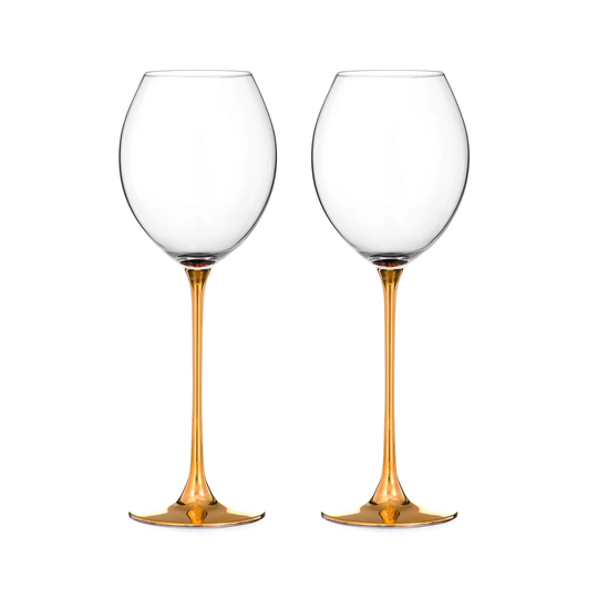 Two Elegance Gold White Wine Glasses