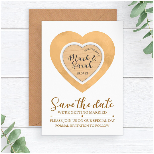 Love Heart Save The Date Wooden Fridge Magnets - Personalised Modern Spring Summer Autumn Winter Wedding Stationary Unique Dates