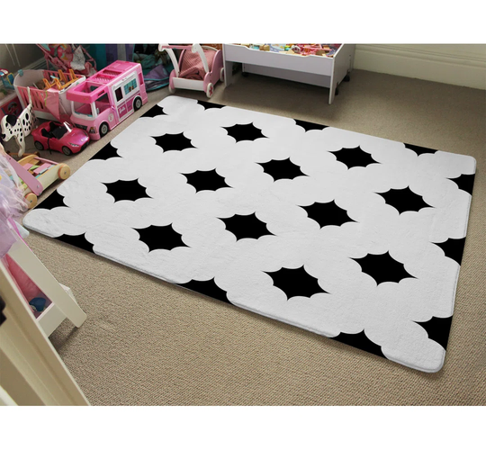 Pearcy Star Ornament Designer Shaggy White/Black Rug