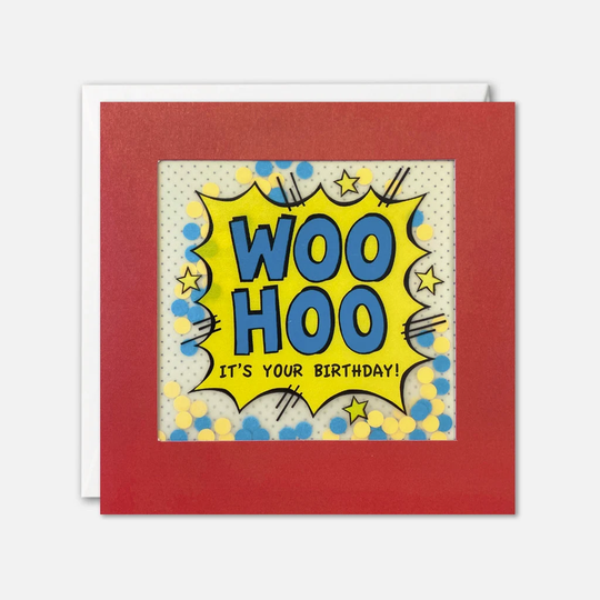 Woo Hoo Pop Art Birthday Card With Paper Confetti - Shakies By James Ellis