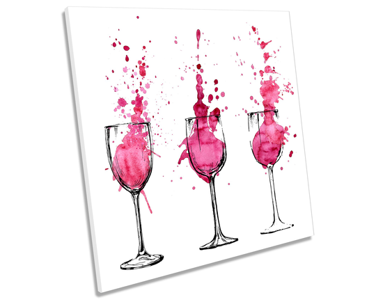 Wine Glasses Watercolour Picture Canvas Wall Art Square Print
