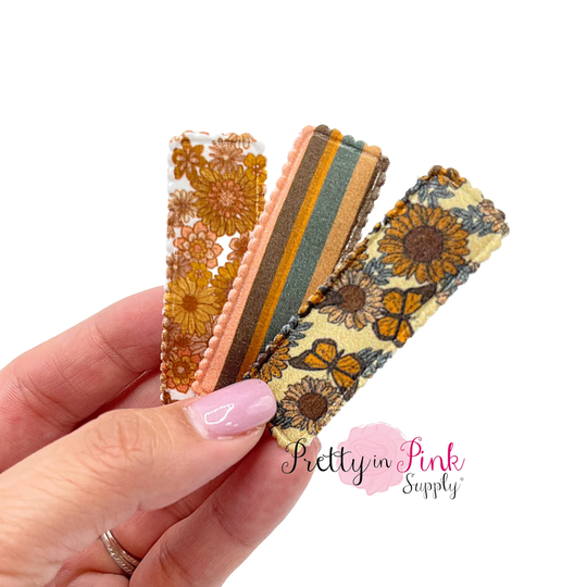Floral Hair Clip Cover For Girls | Shaker Bow Supply Multi Color Snap Craft Retro 70's House Rect Fabric Covers