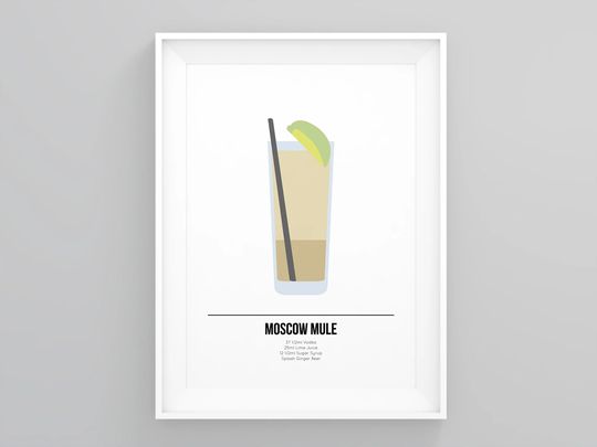 Moscow Mule Cocktail Poster, Drinks Mixing Artwork, Kitchen Wall Artwork Gift Idea, Art, Funny Prints, Framed Print