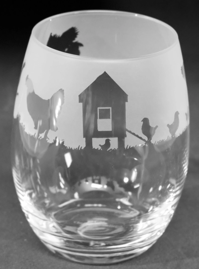 36Cl Stemless Wine/Water Glass With Chickens Frieze Design