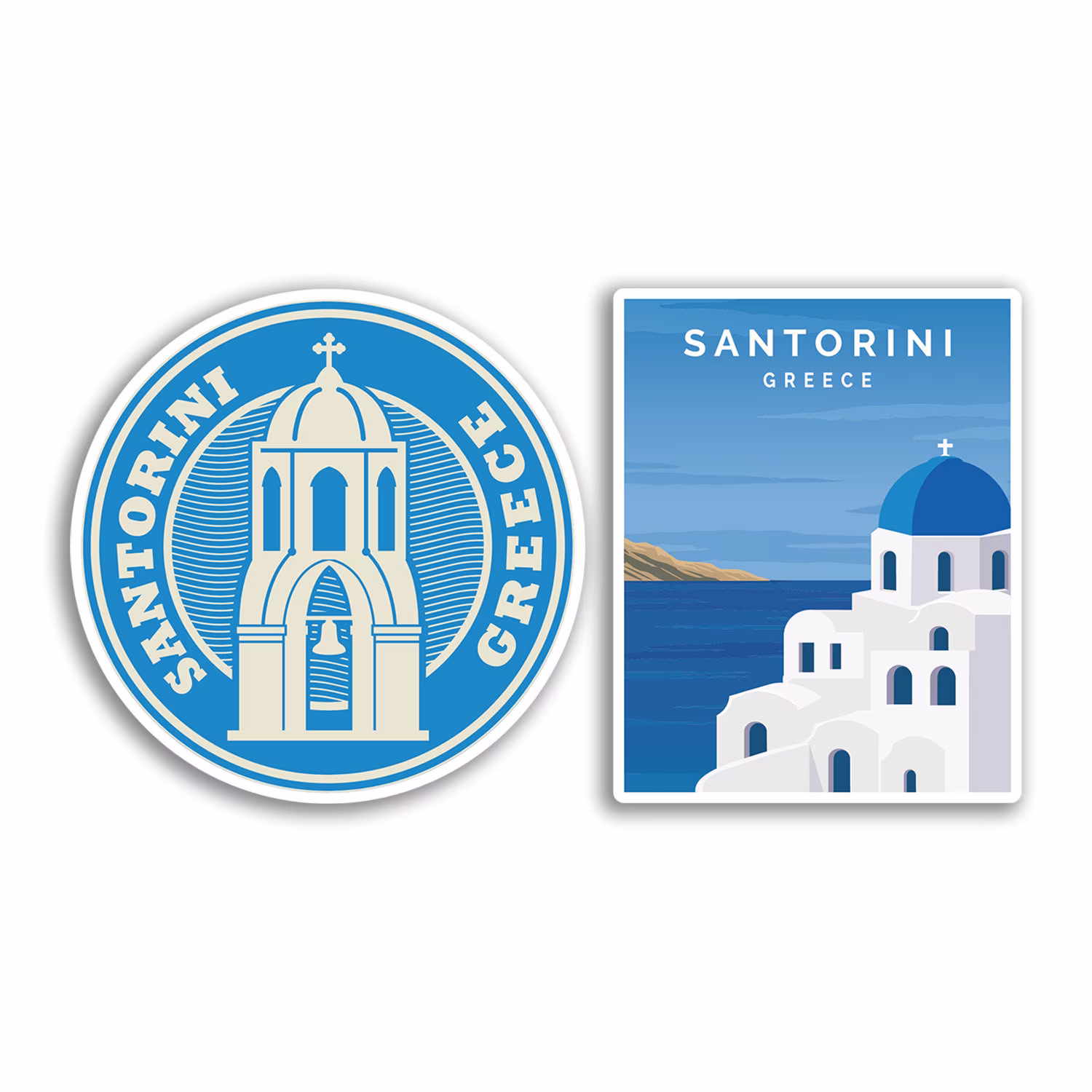 2 X 10cm Santorini Vinyl Stickers - Greek Greece Landmarks Map Flag Holiday Travel Adventure Luggage Gift Kids Boys Girls Sticker #78533