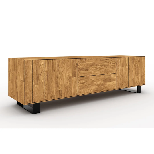 Steel 198 Cm Wide 2 Drawer Oak Solid Wood Sideboard