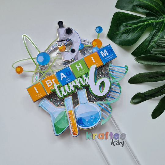 Custom Science Cake Topper, Birthday Personalize Age & Name, Led Light, Light Up Periodic Table Party
