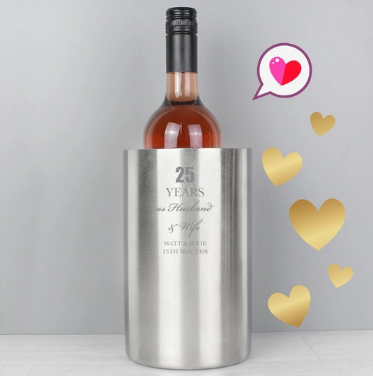 Personalised Wine Cooler, Bucket, Engraved Ice Stainless Steel 30Th 40Th 50Th Anniversary Gift