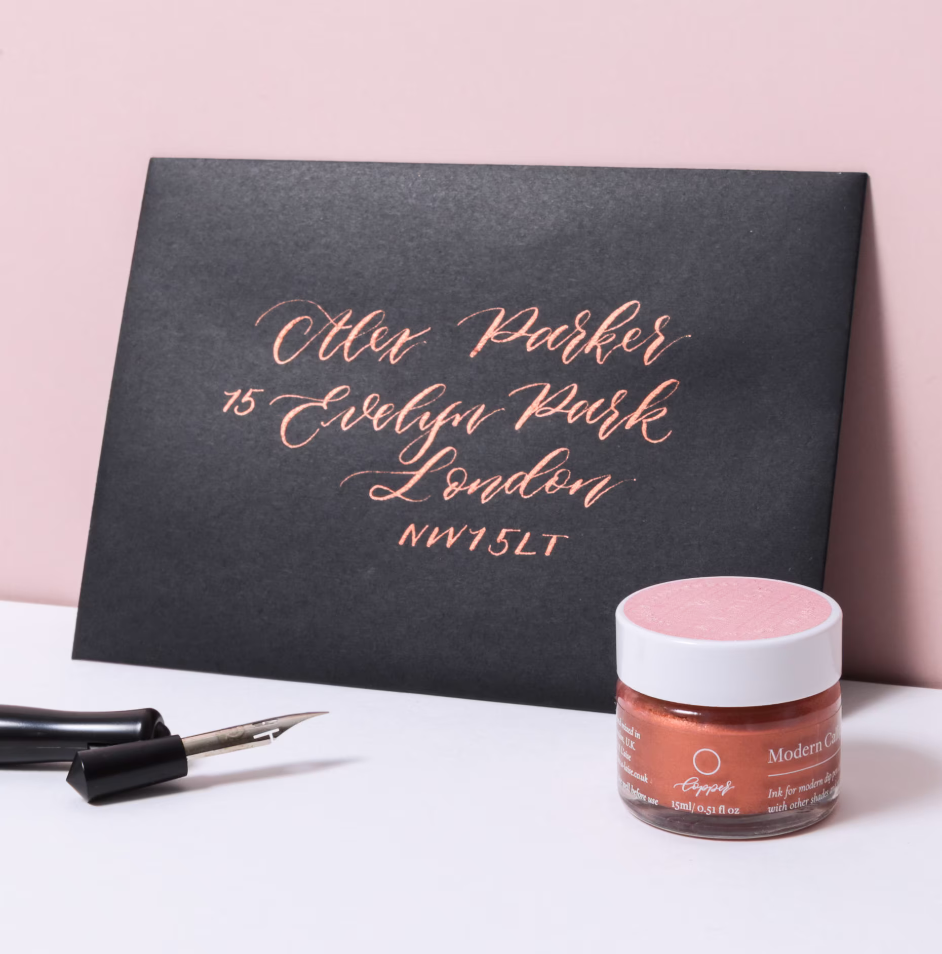 Copper Calligraphy Ink | Shimmery Handmade Modern Dip Pen Copperplate