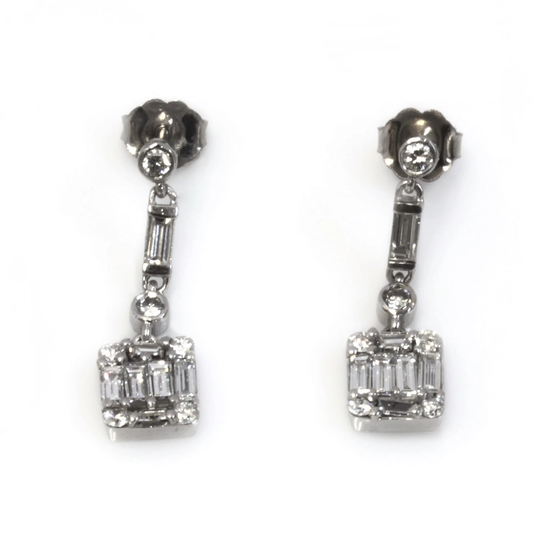 1.35 Ctw Natural Diamond Dangle Earrings/Solid 14K 18K Gold Baguette Cut Diamonds Bezel Set Small Drop 24mm/ Anniversary Gift