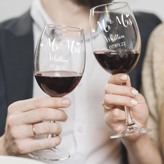 Custom Wine Glasses, Set Of 2 Personalised Newlywed Bride & Groom Gift Etched Personalized Glasses Wedding