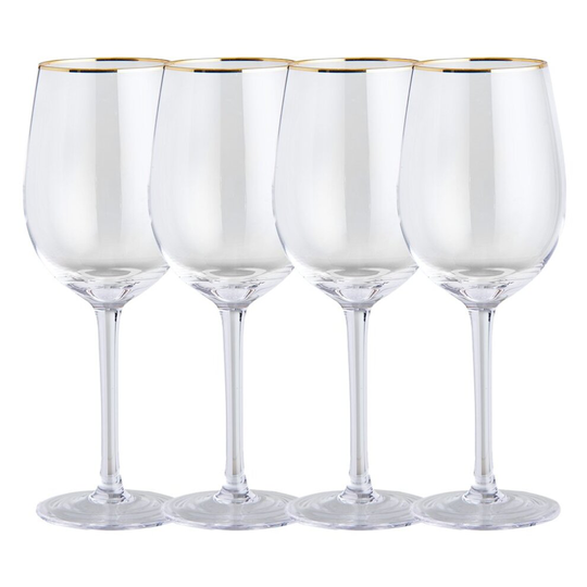 wilko Glass Wine Glass Set, Clear Design with Gold Rim, 47cl Capacity, 4 Pack