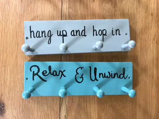 Rustic Outdoor Hot Tub Towel Hooks, Wooden Wall Mounted Pegs For Garden, Hang Towels & Robes. Made From Recycled Wood. Bathroom Hanger