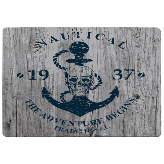 Gaskins Anchor Print on Wood Designer Shaggy Grey/Blue Rug