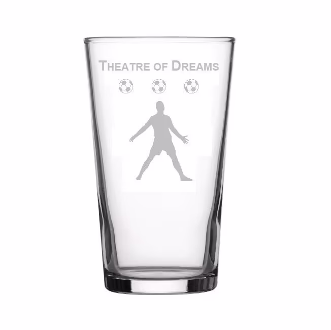 Engraved Manchester United Pint Glass - Man Utd Football Gift Theatre Of Dreams Ronaldo