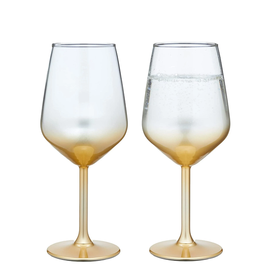 Gold Spray Red & White Wine Glasses Set Of 2, 490Ml Tulip Shape Premium Drinking