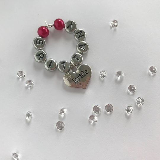 Custom Wine Charms, Personalised Glass Champagne Charm, Name Tag, Pink Wedding Party Charms