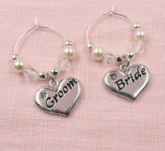 Bride & Groom, Bridal Party, Best Man Wine Glass Charms, Wedding Decor, Favour Gift, Champagne Favours