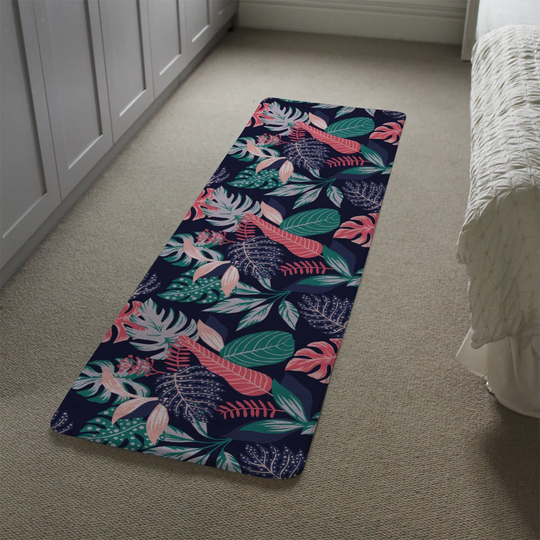 Kellner Tropical Plant Leaves Designer Shaggy Navy/Green/Red Rug