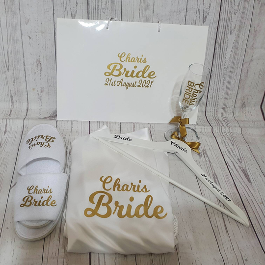 Dressing Gown. Satin Wedding Robe Set. 3 Items Only