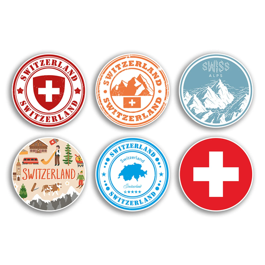 6 X 10cm Switzerland Vinyl Stickers - Swiss Country City Travel Map Flag Holiday Luggage Men Women Boys Girls Design Gift #78850