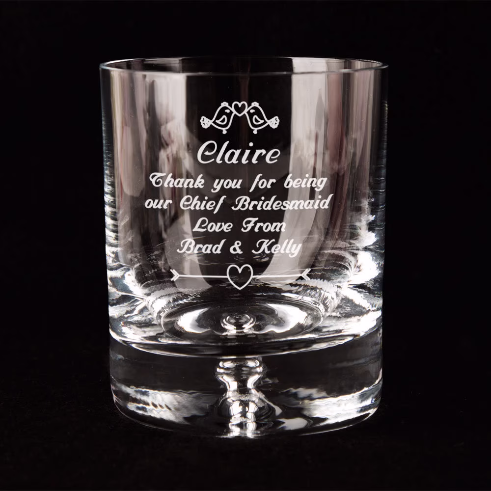 Chief Bridesmaid Engraved Whiskey Glass, Wedding Party Keepsake Gift. Unique Personalised Gift Idea For