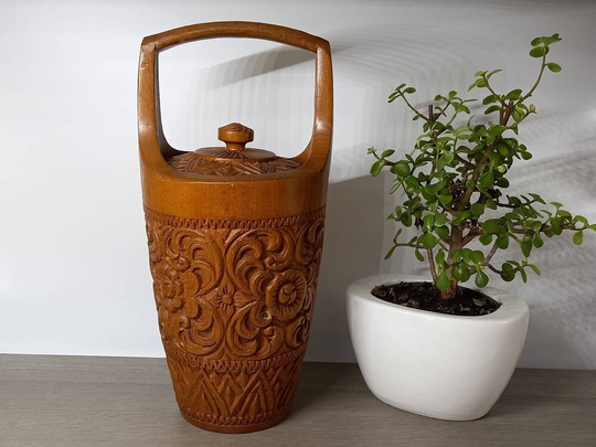 Vintage Carved Wooden Ice Bucket 39cm