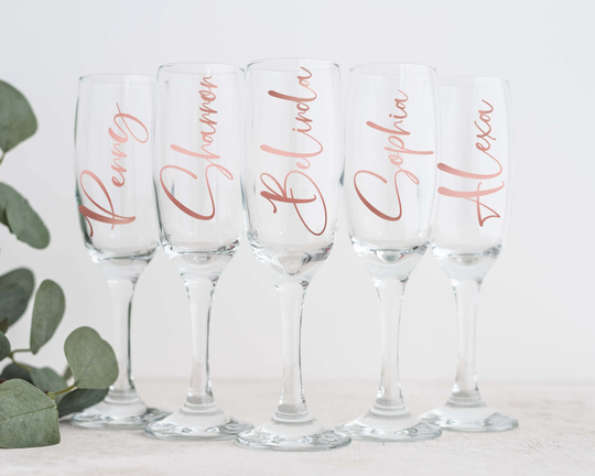 Personalised Rose Gold Vinyl Decals For Champagne Flute| Decals Also Available in White, Black, Or
