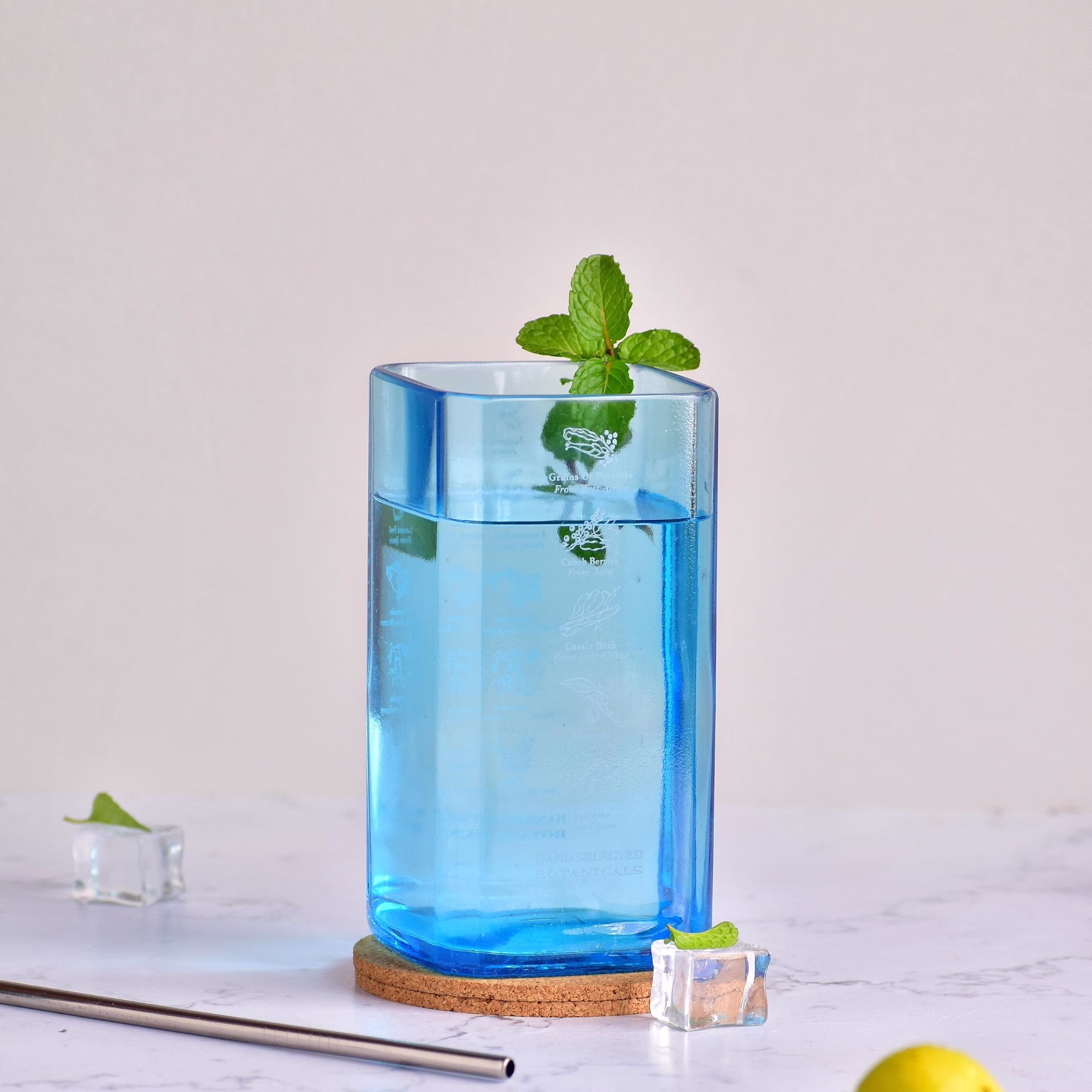 Upcycled Bombay Sapphire Glass Light Blue Tall Artisan Drinkware Gin & Tonic, Christmas Stocking Filler, Gifts For Him/Her Under 20 Pounds