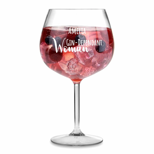 Gin Glasses Personalised, Mums - Engraved Large Glass Birthday Gift G&t & Tonic Gin-Dependant Woman