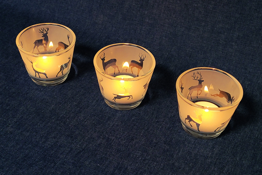 stag - Highland Deer Engraved Glass Tea Light Holder Set