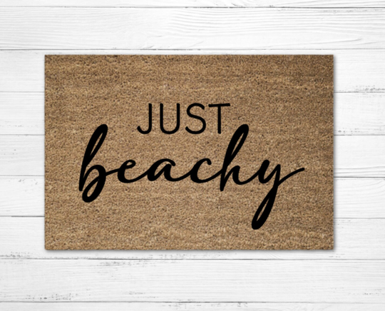 Just Beachy Doormat Rug, Funny Doormat, Custom Door Mat, Personalized Welcome Beach House Housewarming Gift, Fun Gift