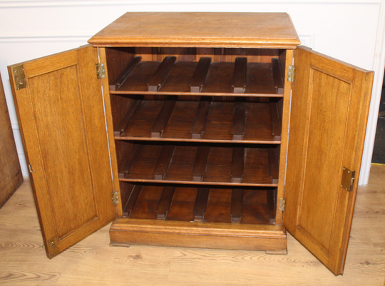 1930S Shelved Golden Oak Cabinet Wooden Industrial Antique Vintage Haberdashery Library Office Wine Rack Clerk Storage