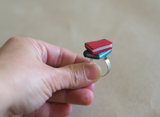 Miniature Book Rings, Stack Of Books Jewelry, Lover Gift, Nerd Jewelry Reader Accessory, Customizable Ring Literature Teacher Gifts