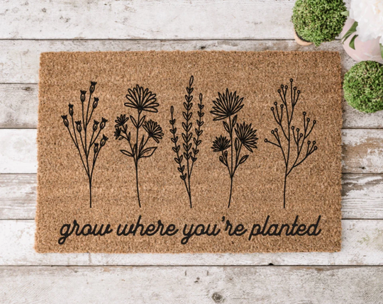 Modern Spring Flowers & Leaves Welcome Mat | Durable Eco-Friendly Doormat Housewarming Gift Sustainable All Natural Home Decor