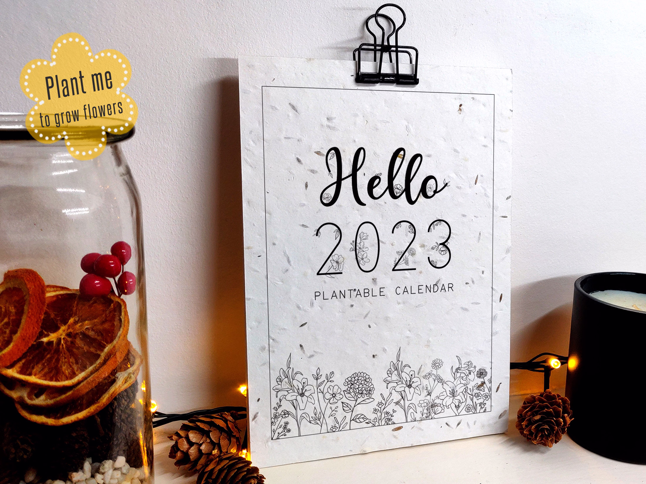 Plantable 2023 Calendar, Seed Paper, Christmas Gift Idea, Flowers, 12 Months, Hanging Planner, Recycled, Eco Friendly