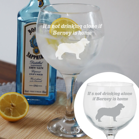 Personalised Border Collie Dog Gin Glass | Laser Etched For Owner Gift Lover Dogs Name On