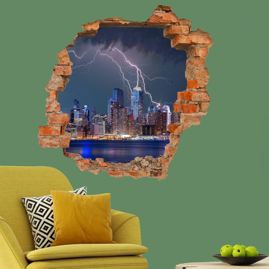 City Skyscrapers Lightning Thunderstorm Wall Sticker Art Poster Mural Transfer Decal Print Room Home Nursery Office Shop Decor Id465