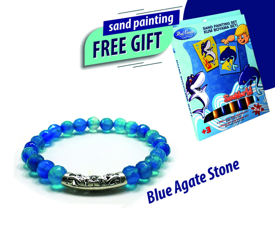Kids Bracelet, Blue Agate 6 Mm Kid's Protection Bracelet, Healing Energy Crystal Jewelry, Kids Gemstone Bracelet | Sand Painting Gift