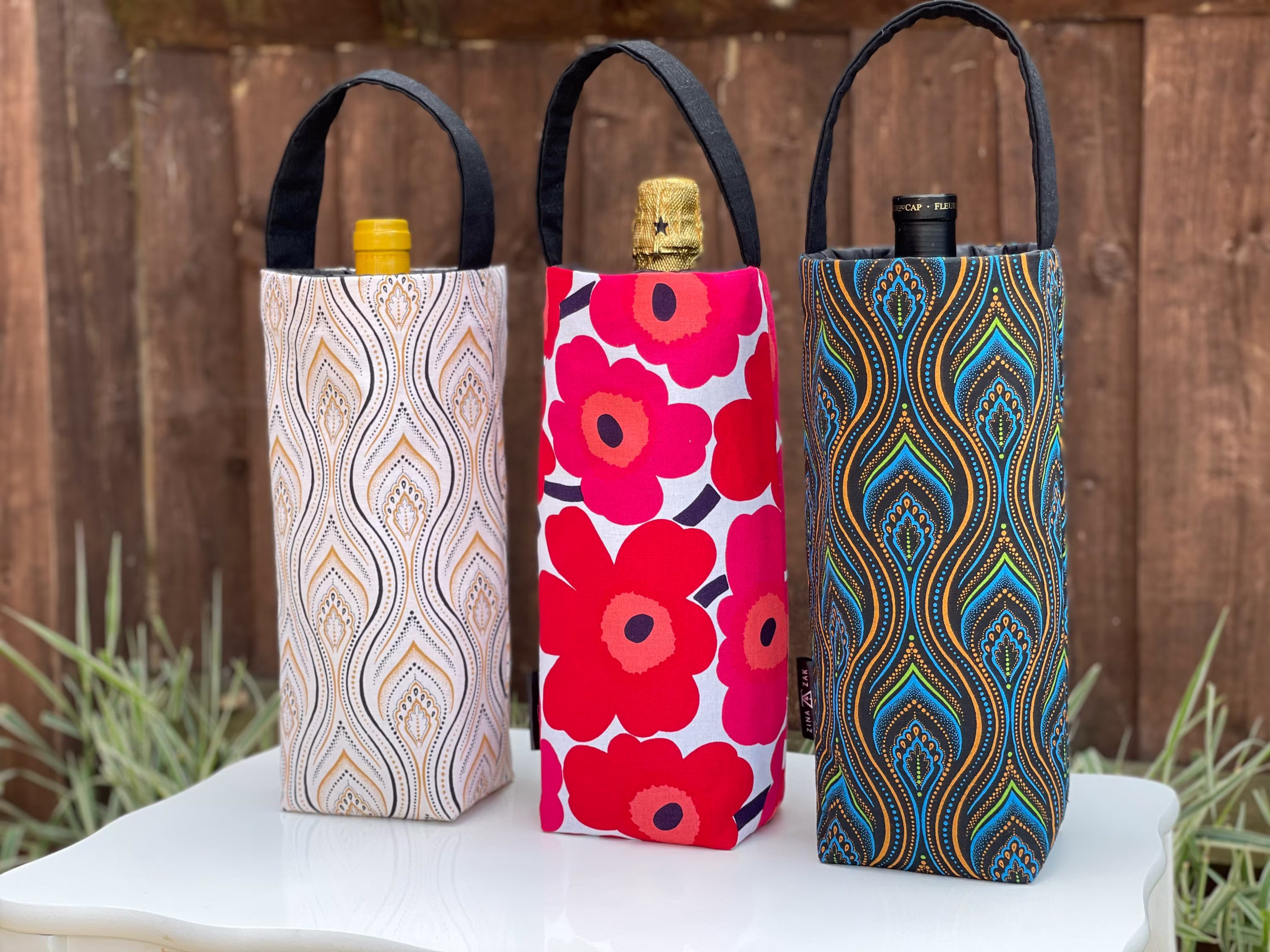 Handmade Christmas Wine Bottle Bag Gift, Reusable Fabric Gift Bags