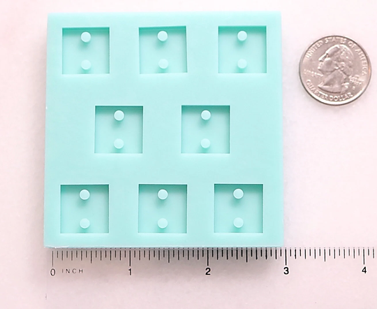 Shiny Square Jewelry Link Mold, Flat Double Drilled Button Mold