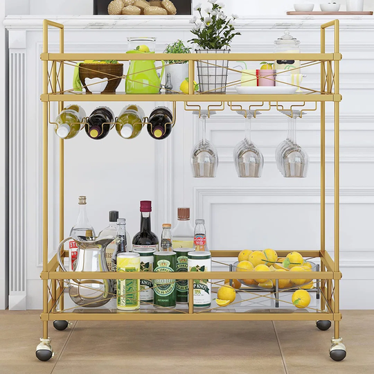 Kathrina 4 Bottle Floor Wine Bottle & Glass Rack in Gold